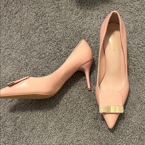 Scott Pink Pointed-Toe Kitten Heels with Gold Accent